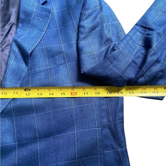 JACK VICTOR Mens 42 R Blue Plaid taly Wool Bamboo Blazer Sport Coat Suit Jacket - Picture 5 of 8